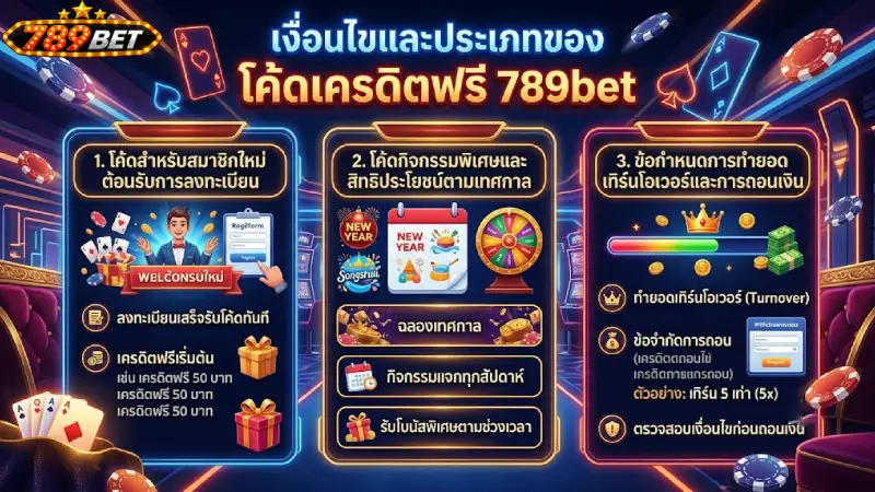 เงื่อนไขและประเภทของ โค้ดเครดิตฟรี 789bet